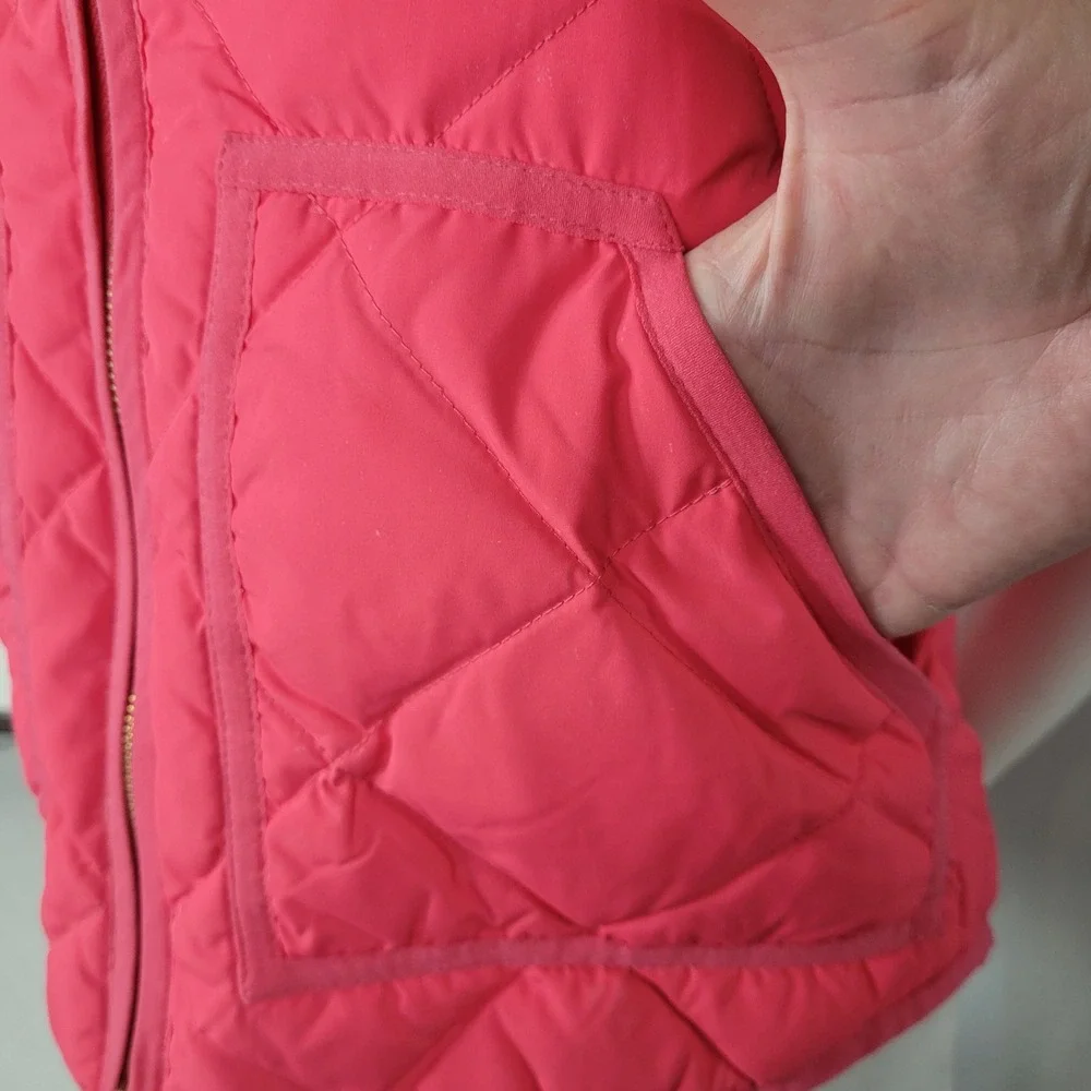 J.Crew Excursion Quilted Puffer Vest Pink XXS Gold Zip‎ Diamond Pattern
